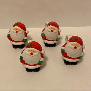 Set of Four Hand Painted Porcelain Santa Napkin Rings with Original Box